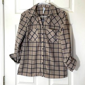 Beige Button Down Plaid Shirt Size PS